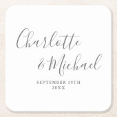 Elegant handtekening script grijs en wit bruiloft kartonnen onderzetters (Voorkant)