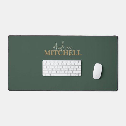 Elegant Handtekening Script Monogram Groen Bureaumat (Keyboard & Muis)