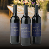 Elegant handtekening script Navy Blue Goud Bruilof Wijn Etiket