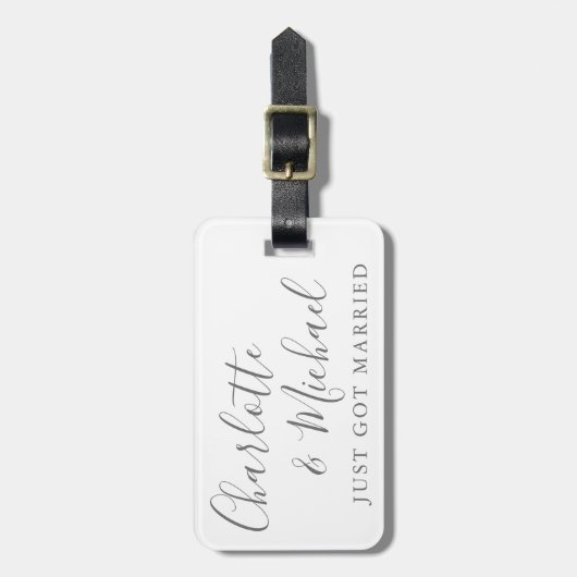 Elegant handtekening script net getrouwd bagagelabel (Voorkant verticaal)