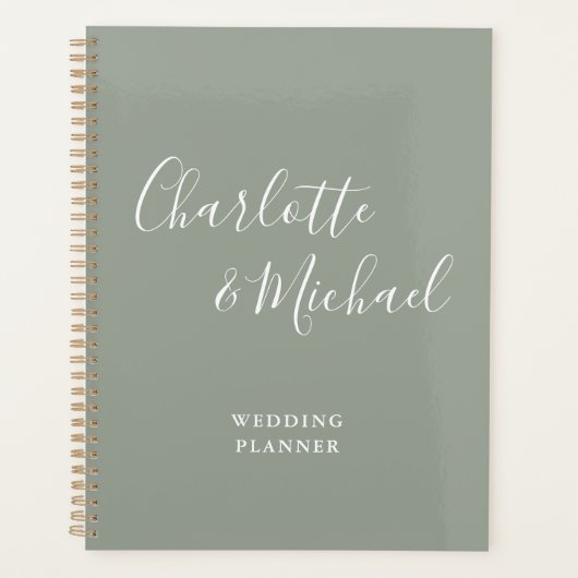 Elegant Handtekening Script Sage Groene Bruiloft Planner (Voorkant)