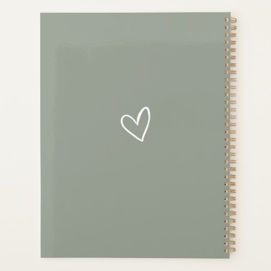 Elegant Handtekening Script Sage Groene Bruiloft Planner (Achterkant)