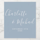 Elegant handtekening script stoffig blauwe trouw wijn etiket (Enkel label)