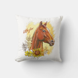 Elegant handtekenpaard met planten en bloemen kussen