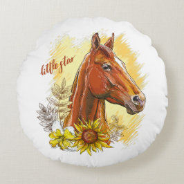 Elegant handtekenpaard met planten en bloemen rond kussen