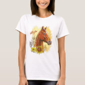 Elegant handtekenpaard met planten en bloemen t-shirt (Voorkant)