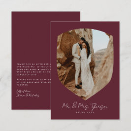 Elegant Handwritant Burgundy Photo Wedding Bedankkaart
