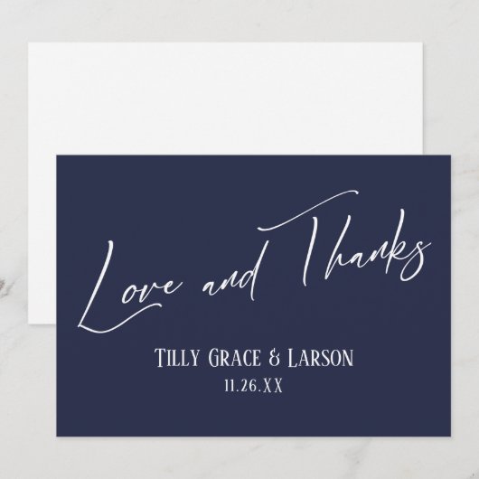 Elegant Handwriting Love and Bedankt Navy Blue (Voorkant / Achterkant)