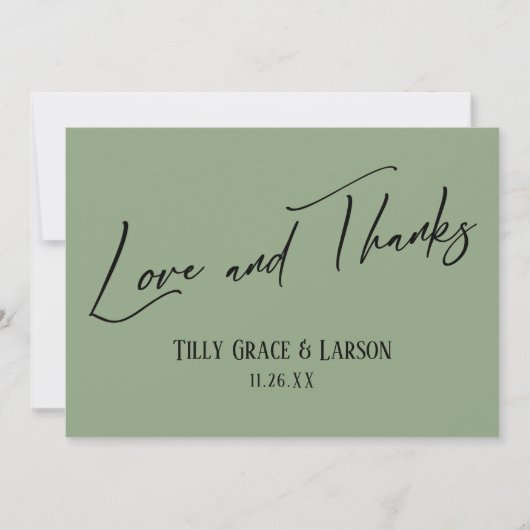 Elegant Handwriting Love and Bedankt Sage Green (Voorkant)