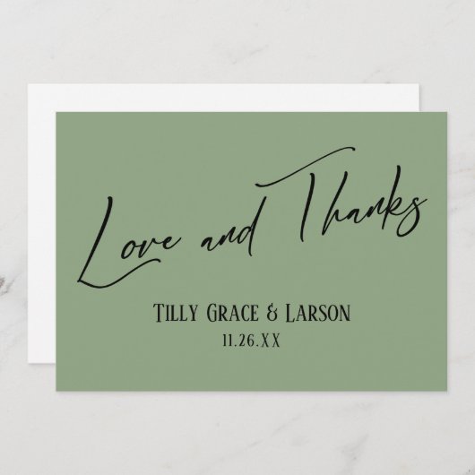 Elegant Handwriting Love and Bedankt Sage Green (Voorkant / Achterkant)