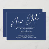 Elegant Handwriting Nieuwe Datum Navy Aankondiging (Voorkant / Achterkant)