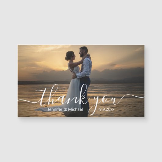 elegant handwriting wedding thank you photo magnet (Voorkant)