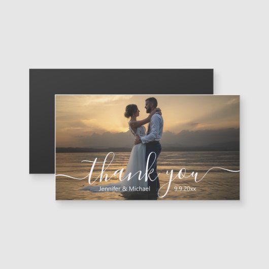elegant handwriting wedding thank you photo magnet (Voorkant / Achterkant)