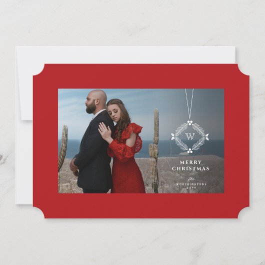 Elegant Hangend Monogram Elegante Kerst Foto Feestdagenkaart (Voorkant)