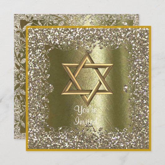 ELEGANT HANUKKAH CRYSTAL Gold Sparkle Invitation Kaart (Voorkant / Achterkant)