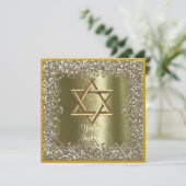 ELEGANT HANUKKAH CRYSTAL Gold Sparkle Invitation Kaart (Staand voorkant)