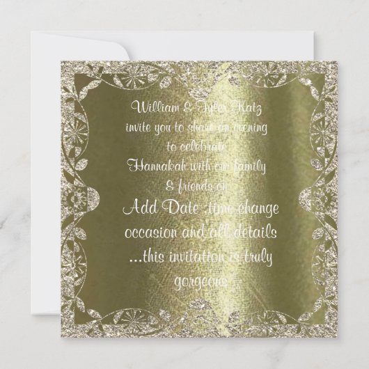 ELEGANT HANUKKAH CRYSTAL Gold Sparkle Invitation Kaart (Achterkant)