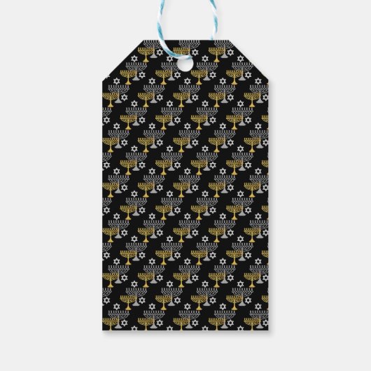 Elegant Hanukkah Holiday Pattern Gold Cadeaulabel (Achterkant)