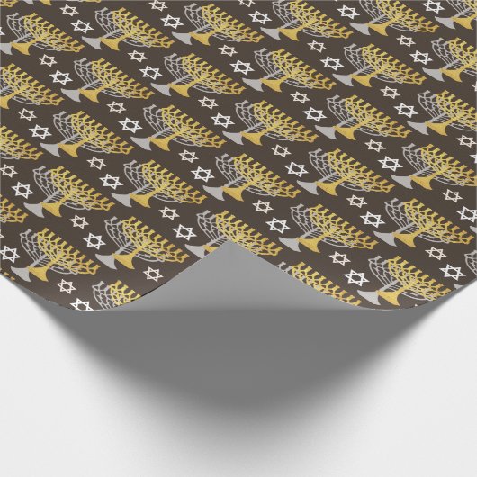 Elegant Hanukkah Holiday Pattern Gold Cadeaupapier (Hoek)