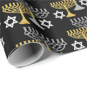 Elegant Hanukkah Holiday Pattern Gold Cadeaupapier (Rol Hoek)