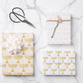 Elegant Hanukkah Holiday Pattern Gold Inpakpapier Vel