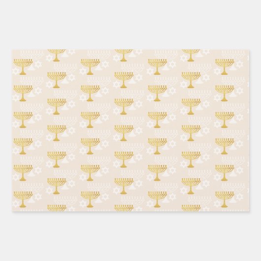 Elegant Hanukkah Holiday Pattern Gold Inpakpapier Vel (Voorkant 3)