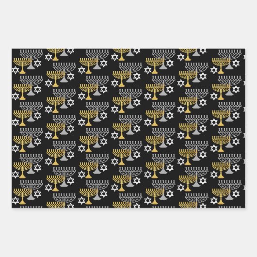 Elegant Hanukkah Holiday Pattern Gold Inpakpapier Vel (Voorkant)