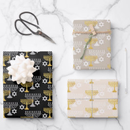 Elegant Hanukkah Holiday Pattern Gold Inpakpapier Vel