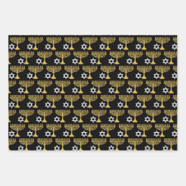 Elegant Hanukkah Holiday Pattern Gold Inpakpapier Vel