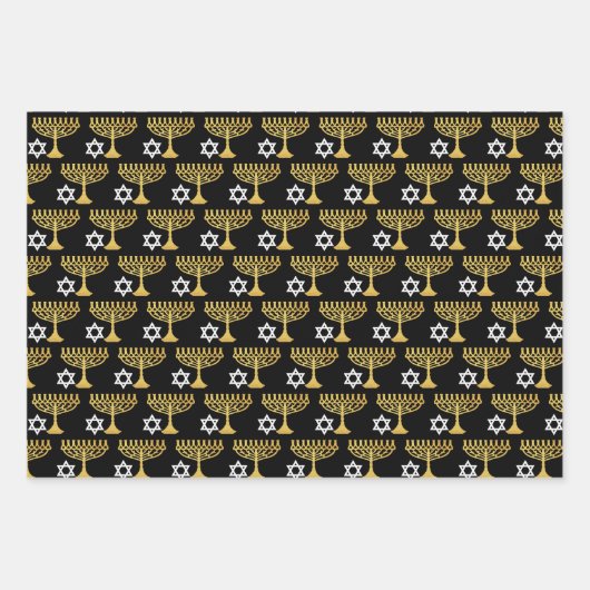 Elegant Hanukkah Holiday Pattern Gold Inpakpapier Vel (Voorkant)