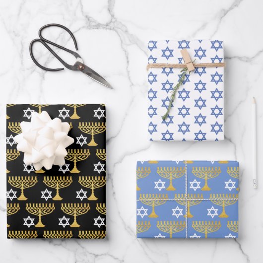 Elegant Hanukkah Holiday Pattern Gold Inpakpapier Vel (Voorkant)