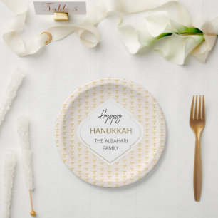 Elegant Hanukkah Holiday Pattern Gold Papieren Bordje