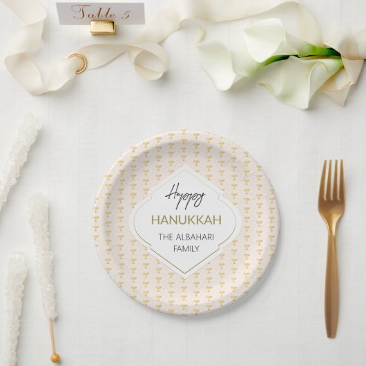 Elegant Hanukkah Holiday Pattern Gold Papieren Bordje (Huwelijk)