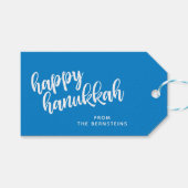 Elegant Hanukkah Modern Script Blue Personalized Cadeaulabel (Voorkant (Horizontaal))