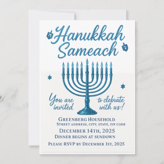 Elegant Hanukkah Sameach Dinner Kaart (Voorkant)