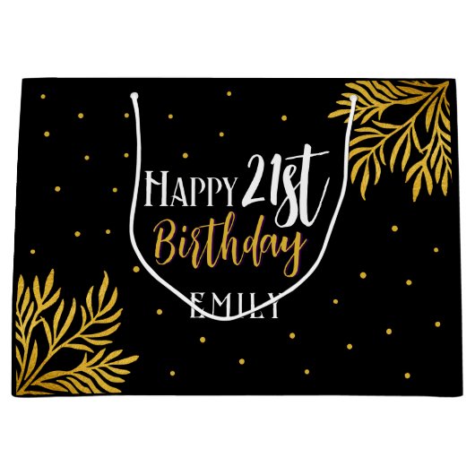 Elegant Happy 21st Birthday Gold Foliage Groot Cadeauzakje (Voorkant)