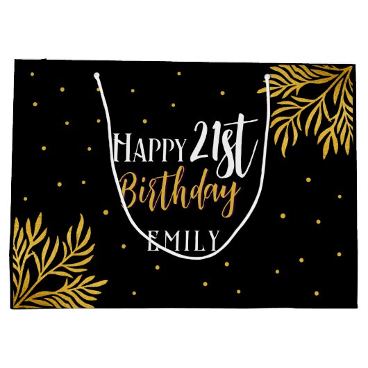 Elegant Happy 21st Birthday Gold Foliage Groot Cadeauzakje (Achterkant)