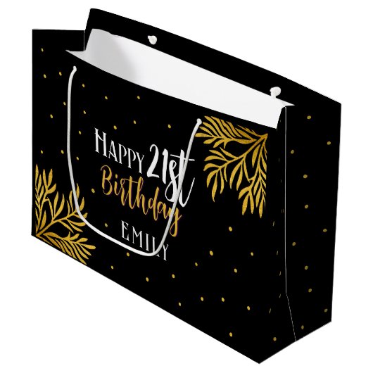 Elegant Happy 21st Birthday Gold Foliage Groot Cadeauzakje (Voorkant Gekanteld)