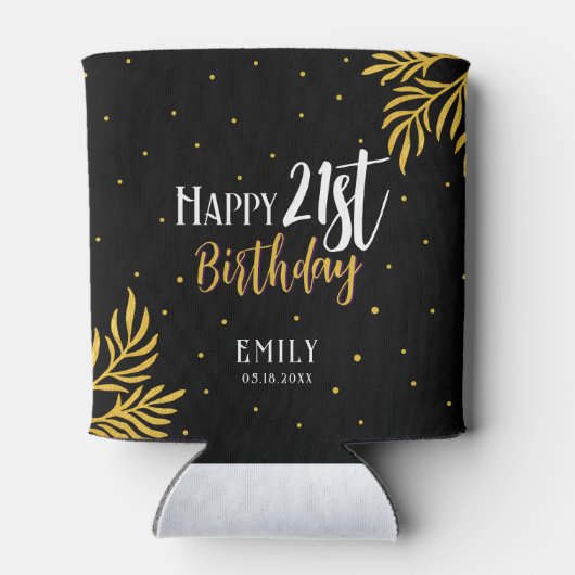 Elegant Happy 21st Birthday Gold Foliage Party Blikjeskoeler (Achterkant)