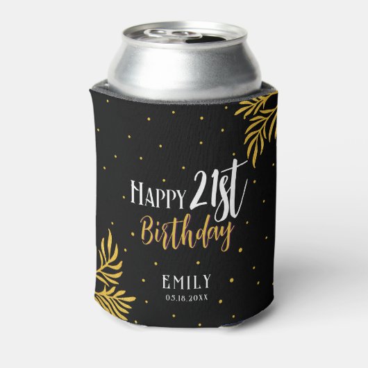 Elegant Happy 21st Birthday Gold Foliage Party Blikjeskoeler (Blikje Achterkant)
