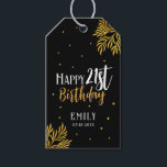 Elegant Happy 21st Birthday Gold Foliage Party Cadeaulabel<br><div class="desc">Elegante Happy 21st Birthday Gold Foliage Party Gift Labels. Een elegant gouden gebladerte op een zwarte achtergrond. Voeg jouw naam en leeftijd toe en maak je eigen verjaardagscadeau labels.</div>
