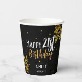 Elegant Happy 21st Birthday Gold Foliage Party Papieren Bekers (Achterkant)