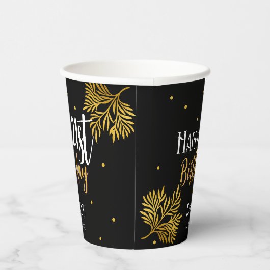 Elegant Happy 21st Birthday Gold Foliage Party Papieren Bekers (Rechts)