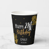 Elegant Happy 21st Birthday Gold Foliage Party Papieren Bekers (Voorkant)