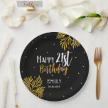 Elegant Happy 21st Birthday Gold Foliage Party Papieren Bordje<br><div class="desc">Elegante Happy 21st Birthday Gold Foliage Party Papieren Borden. Een elegant gouden gebladerte op een zwarte achtergrond. Voeg jouw naam en leeftijd toe en maak je eigen verjaardagsfeestje borden.</div>