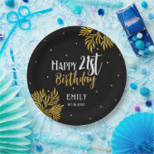Elegant Happy 21st Birthday Gold Foliage Party Papieren Bordje (Feest)