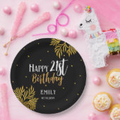 Elegant Happy 21st Birthday Gold Foliage Party Papieren Bordje (Feest)