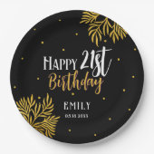 Elegant Happy 21st Birthday Gold Foliage Party Papieren Bordje (Voorkant)