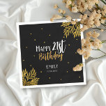 Elegant Happy 21st Birthday Gold Foliage Party Servet<br><div class="desc">Elegante Happy 21st Birthday Gold Foliage Party servetten. Een elegant gouden gebladerte op een zwarte achtergrond. Voeg jouw naam en leeftijd toe en maak je eigen verjaardagsfeestservetten.</div>