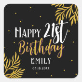 Elegant Happy 21st Birthday Gold Foliage Vierkante Sticker (Voorkant)